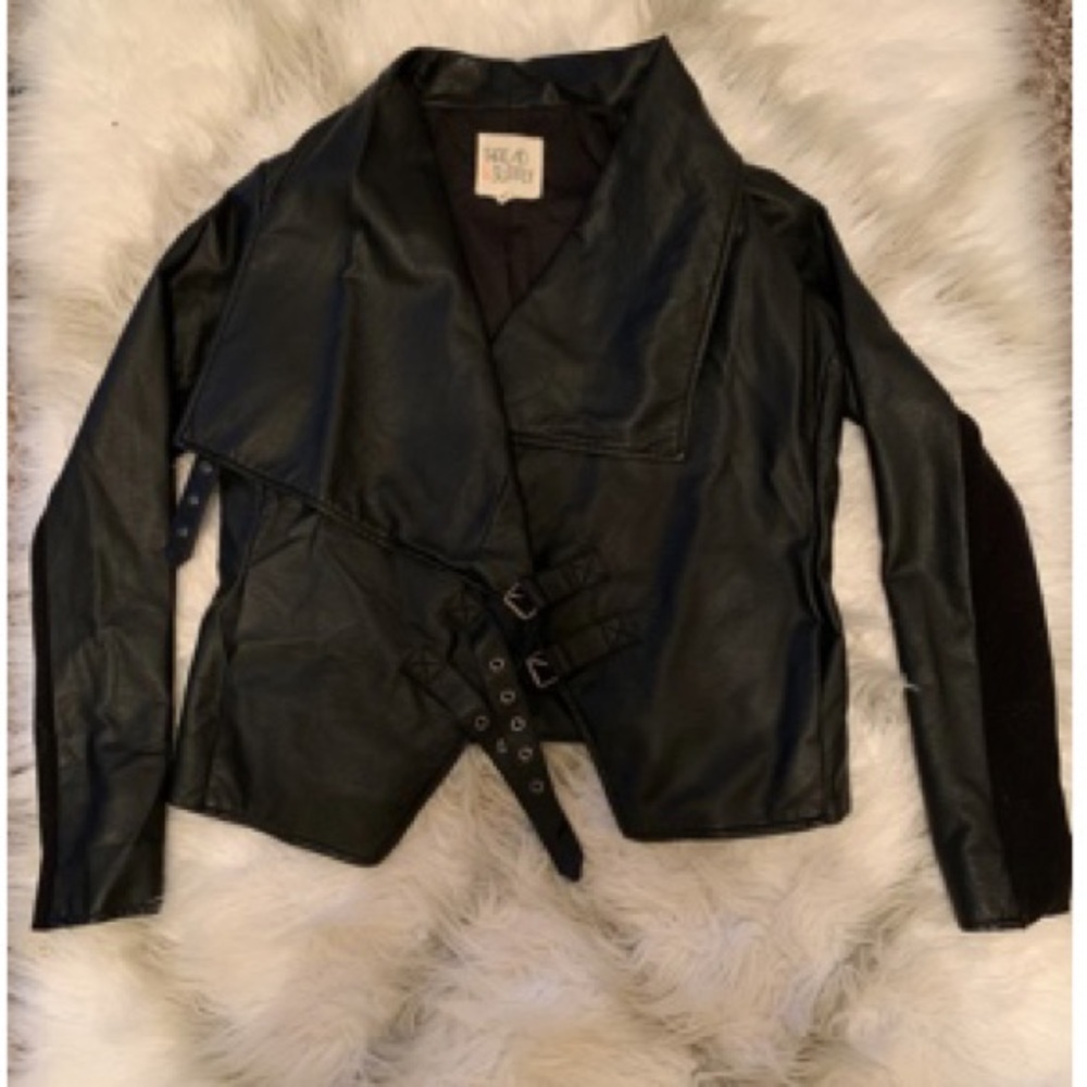 black faux leather jacket